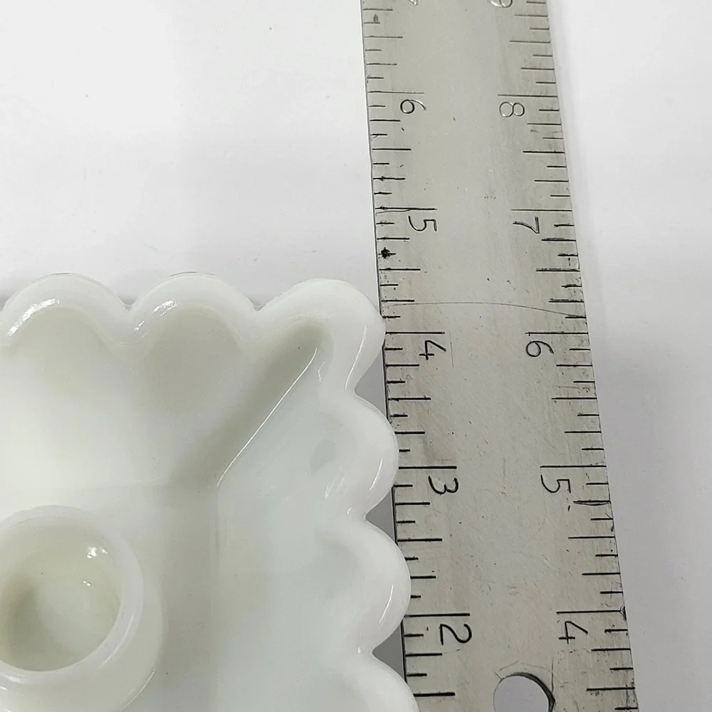 Vintage White Milk Glass Square Scalloped Ruffle Taper Candle Holder 4.5 inch